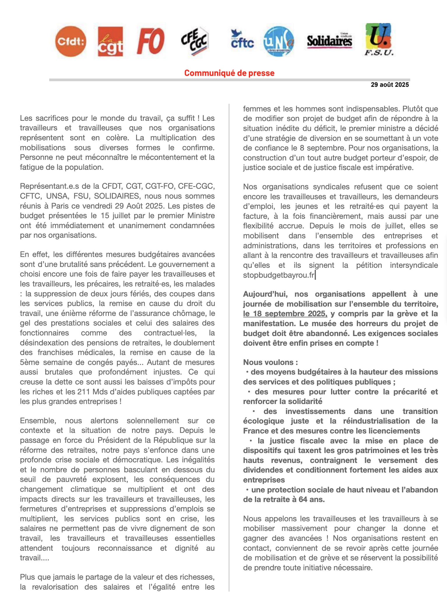 On bloque son jeudi 18 septembre ! #STOP au musée des horreurs du projet de budget